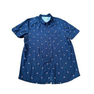 Revolutions‎ 33 Blue Flamingo Graphic Pocket Polo Short Sleeve Medium